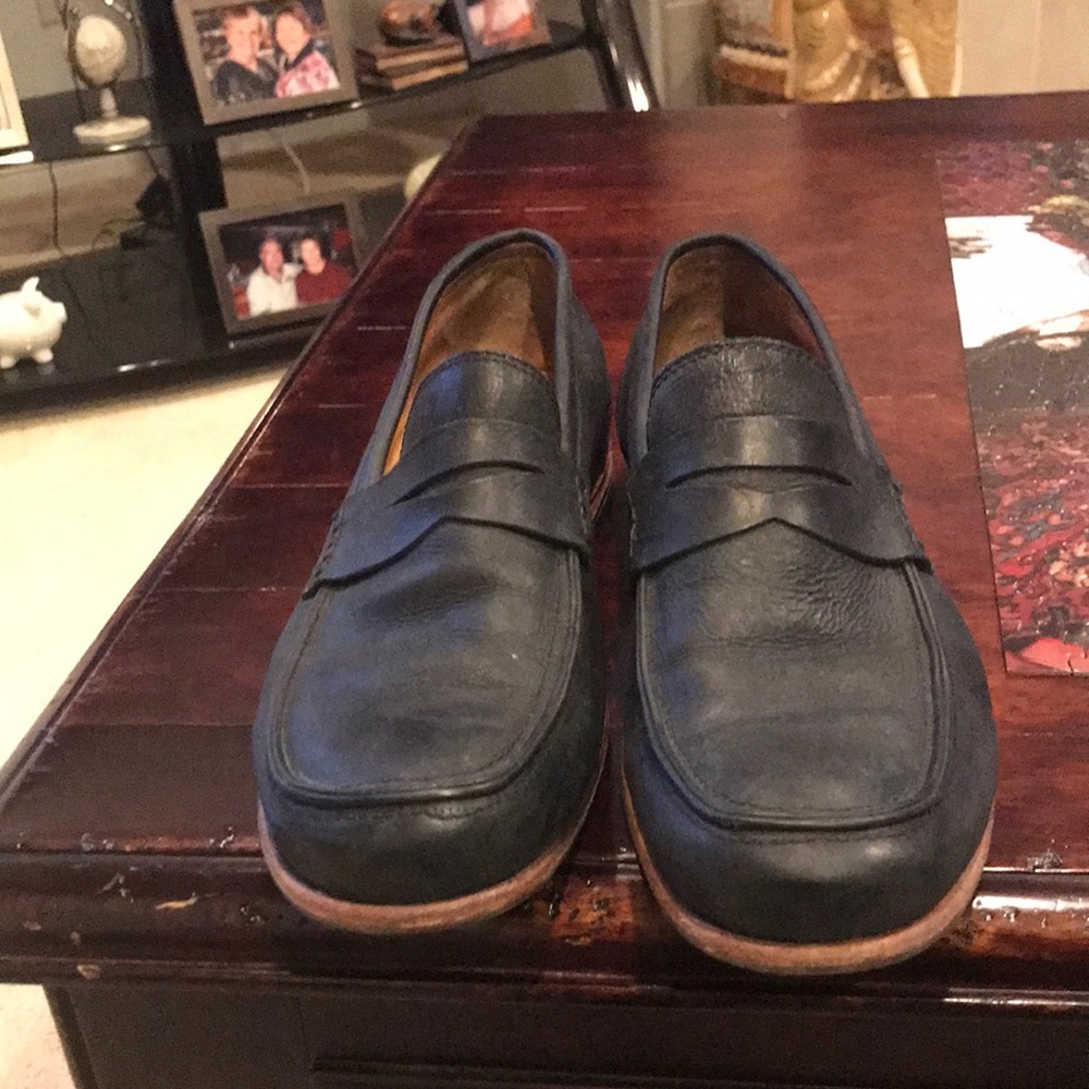 John Fluevog Blue Leather Loafers
